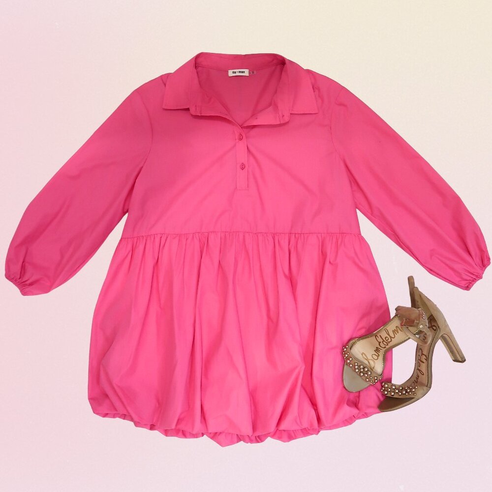 day + moon Oversized Bubble Hem Dress – Hot Pink (S)